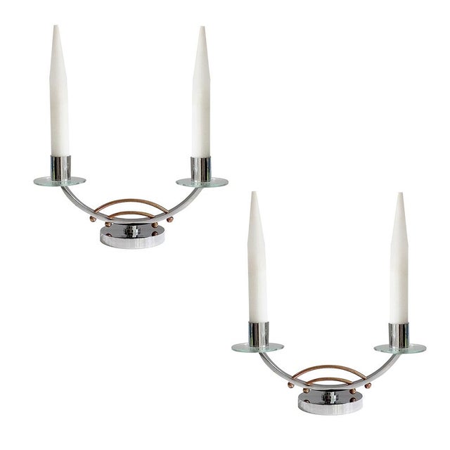 Modern French Art Deco Table Lamps in Chrome and Glass, Set of 2 For Sale - Image 3 of 18