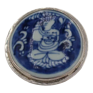 Dog God in Blue Underglaze Porcelain & Sterling Pendant, Marked Siam, 925, and Sterling