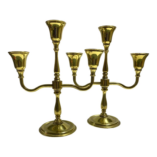 1960s Brass Candelabras – Vintage Candleholders (Set of 2) For Sale