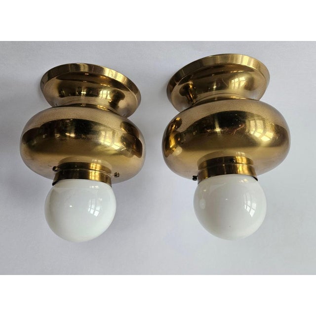 Mid-Century Brass Flush Mounts, Italy, 1970s, Set of 2 For Sale - Image 9 of 14