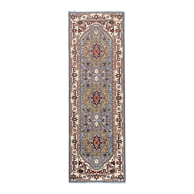 Pasargad DC Fine Hand Knotted Light Blue Runner Rug For Sale