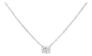 14K White Gold 3/8 Cttw Lab Grown Oval Solitaire Diamond East West 18" Pendant Necklace (F-G Color, VS2-SI1 Clarity)
