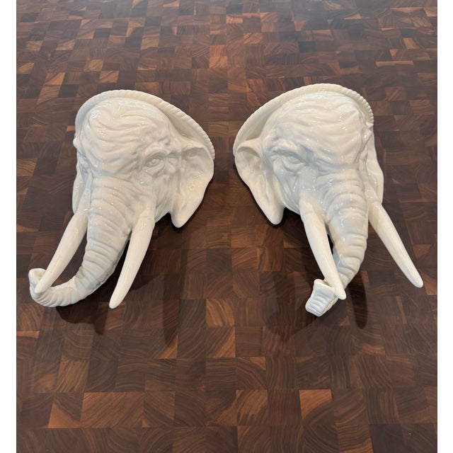 Vintage Italian White Glazed Elephant Head Wall Shelves / Brackets, Pair For Sale - Image 9 of 12