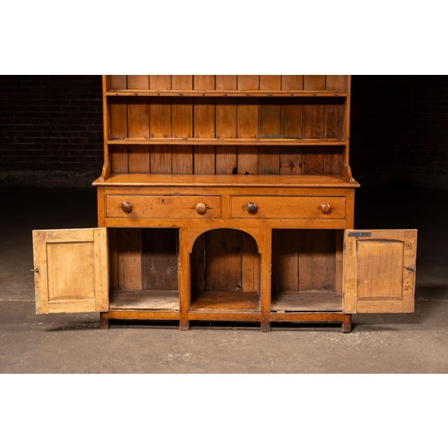 Early 20th Century Antique Pine Step-Back Cupboard With Plate Rack For Sale - Image 5 of 13