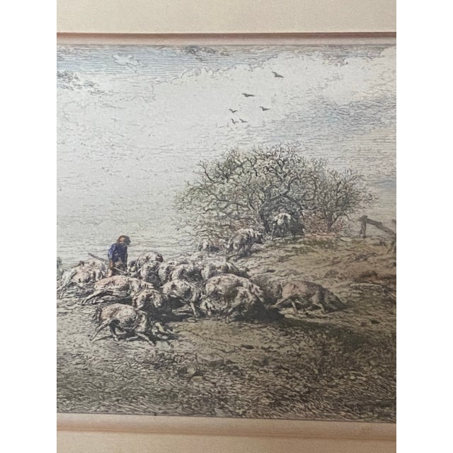 Printmaking Materials Framed 19th-Century Pastoral Landscape Etching of Sheep and a Shepherd. For Sale - Image 7 of 10