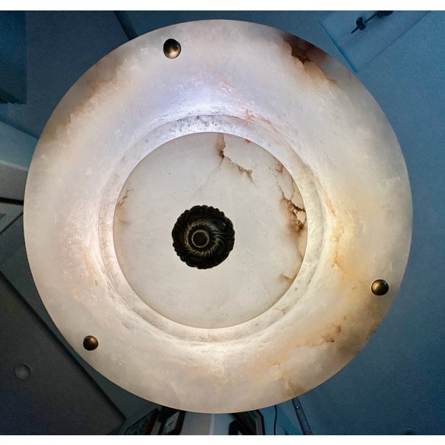 French Large French Directoire Style Alabaster Chandelier Pendant Light For Sale - Image 3 of 18
