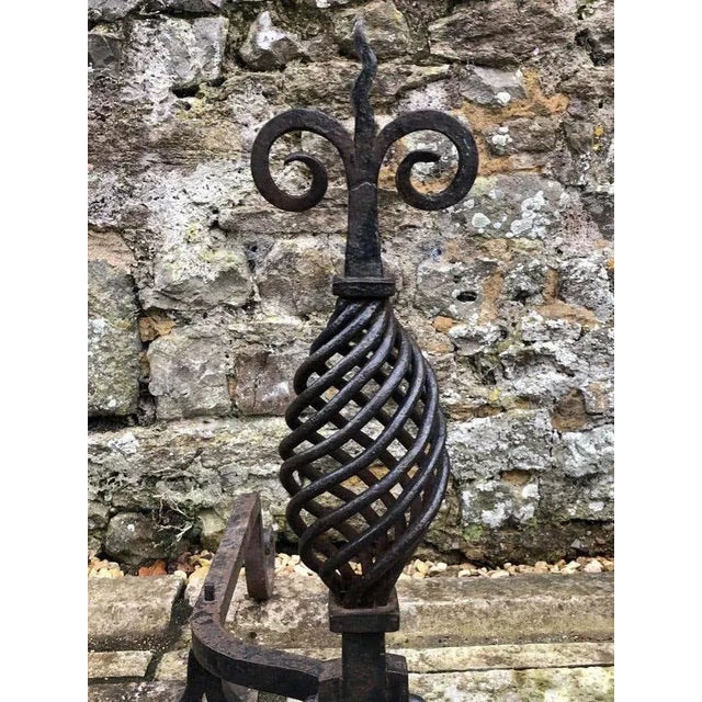 Metal 19th Century Gothic Wrought Iron Fireplace Andirons, Set of 2 For Sale - Image 7 of 8