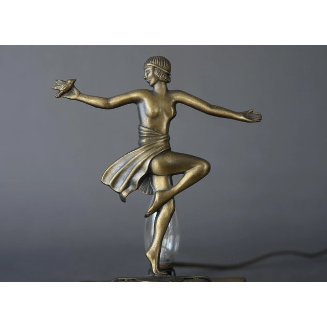 1930s 1930s Loevsky & Loevsky Art Deco Nude Lady Holding Bird Lamp For Sale - Image 5 of 12
