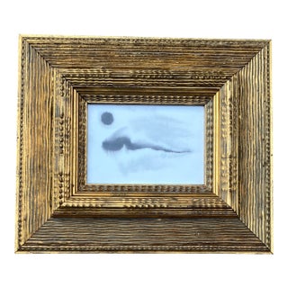 Contemporary Original Abstract Ink Painting Heavy Chunky Distressed Wood Frame For Sale