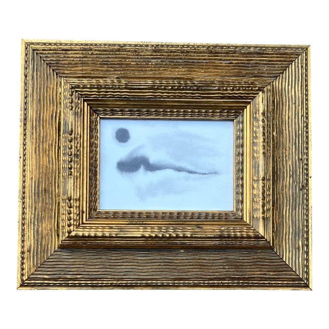 Contemporary Original Abstract Ink Painting Heavy Chunky Distressed Wood Frame For Sale