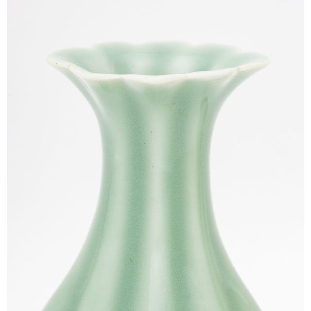 Chinese Pair of Vintage Chinese Celadon Porcelain Yuhuchunping Vases For Sale - Image 3 of 8
