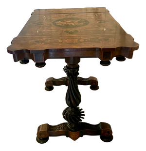 Victorian Marquetry Inlaid Burr Walnut Side Table, 1850s