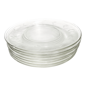 Vintage Mid Century Era Floral Etches Glass Dessert Plates - 7 Pieces