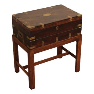 Antique English Campaign Writing Lap Desk on Stand End Table For Sale