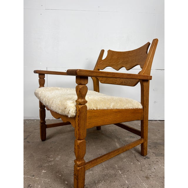 Danish Brutalist Razorblade Oak Armchair by Henning Kjærnulf for EG Møbler, 1960s, in Good conditions. Designed 1960 to...