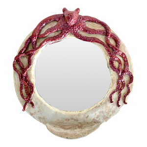 Original Ceramic Octopus Mirror With Wood Backing by Florida Artist Rexx Fischer