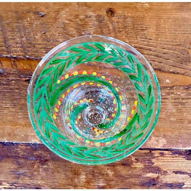 Green Vintage Vietri Hand-Painted Festive Glass Goblets - Set of Six For Sale - Image 8 of 12