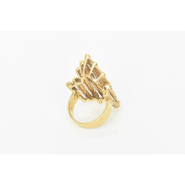 Vintage 18k Gold Italian Sculptural Bamboo Design Elongated Ring, Size 6.5 For Sale - Image 10 of 12