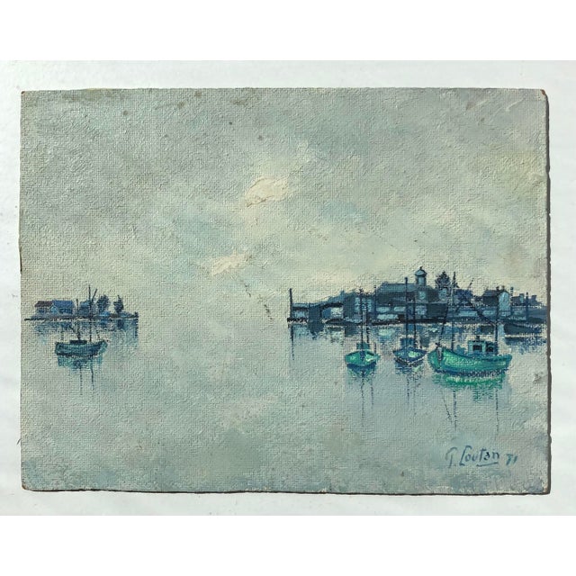 P. Loutan, Barques de pêcheur dans le port, 1971, Oil on Wood, in Flawless conditions. Designed 1970 to 1979 This piece...