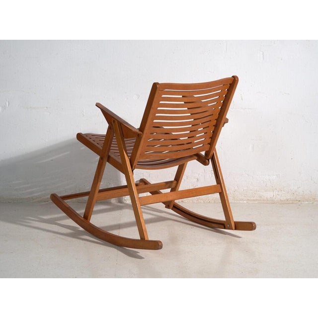 Brown Vintage Folding Rocking Chair in Beech, Central Europe, 1960 For Sale - Image 8 of 10