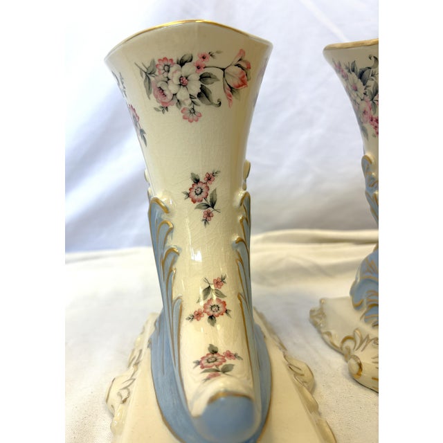 Mid 20th Century Porcelain Cornucopia Vases With French Belle Epoque Design- A Pair For Sale - Image 13 of 17