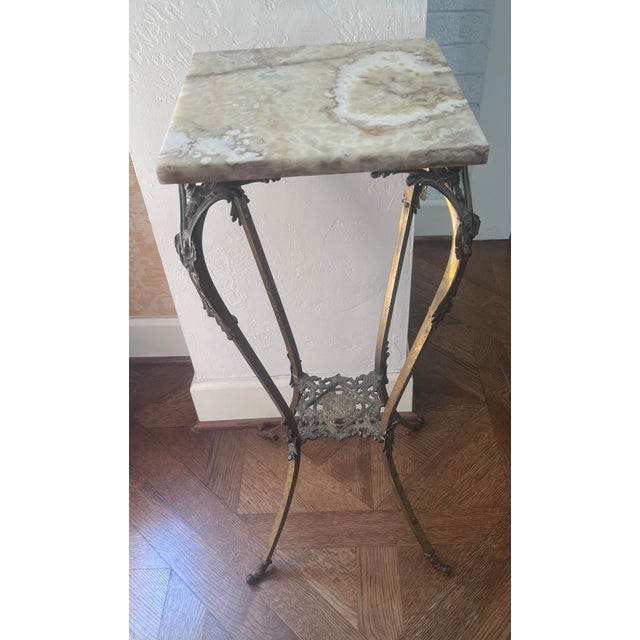 Victorian Victorian Two Tier Brass Plant Stand With Onyx Top For Sale - Image 3 of 10
