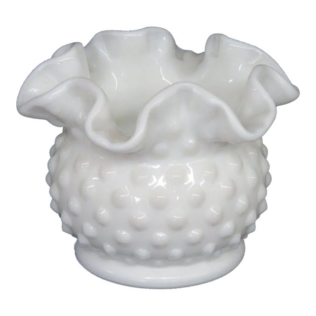 Fenton Hobnail White Milk Glass Ruffle Rim Small Vase For Sale
