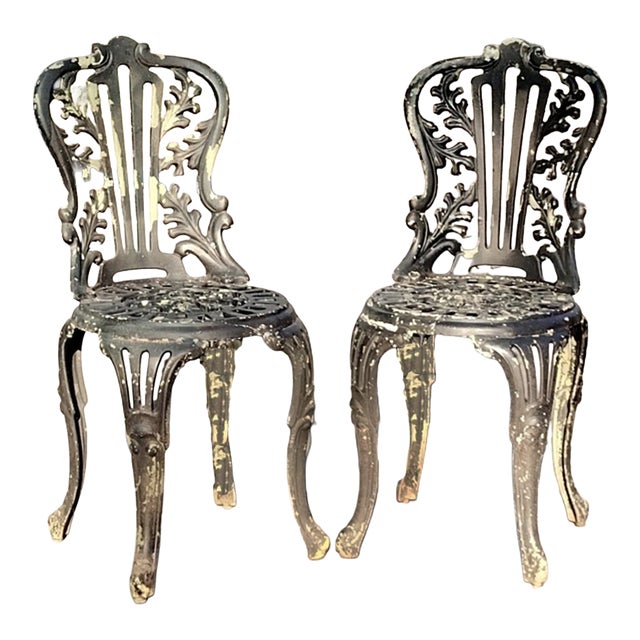Victorian Style Metal Garden Chairs, Pair For Sale
