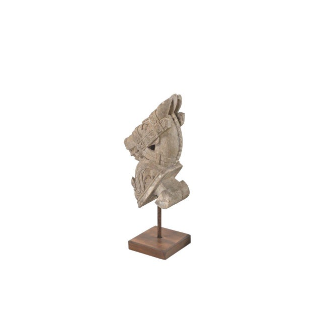 Antique Indian Carved Teakwood Horse Head Corbel featuring a stylized horse motif, traditionally used as an architectural...