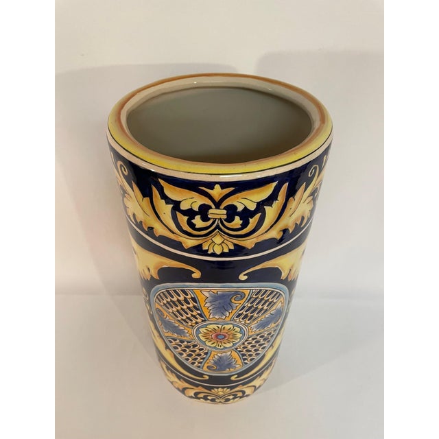 Chinoiserie Vintage Mid 20th Century Italian Majolica Ceramic Umbrella Stick Stand For Sale - Image 3 of 14
