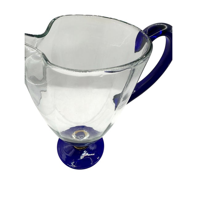 Vintage Romanian Cobalt Blue and Gold Crystal Pedestal Pitcher For Sale - Image 10 of 12