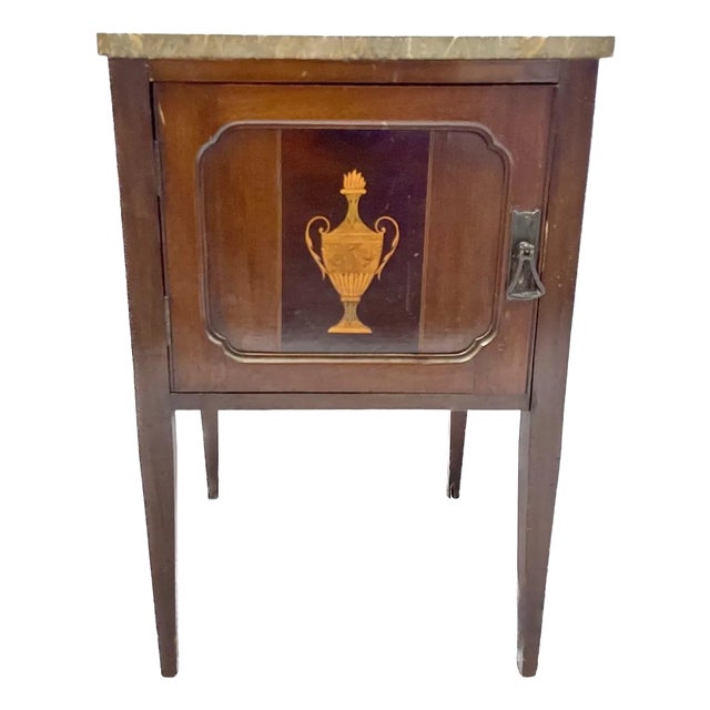 Antique Inlaid Urn Marble Top Commode For Sale
