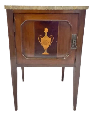 Antique Inlaid Urn Marble Top Commode