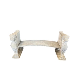 Carved Concrete Garden Bench Featuring Mythical Winged Lions For Sale