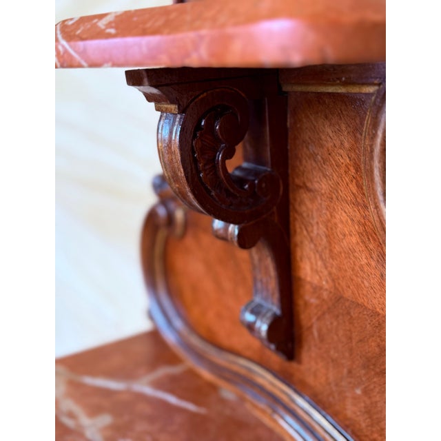 Antique French Walnut Night Stands with marble top and crest, 1900, A Pair For Sale - Image 11 of 18