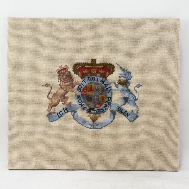 Early 21st Century Vintage British Royal Coat of Arms Needlework Lion and Unicorn Heraldic Wall Art For Sale - Image 5 of 6