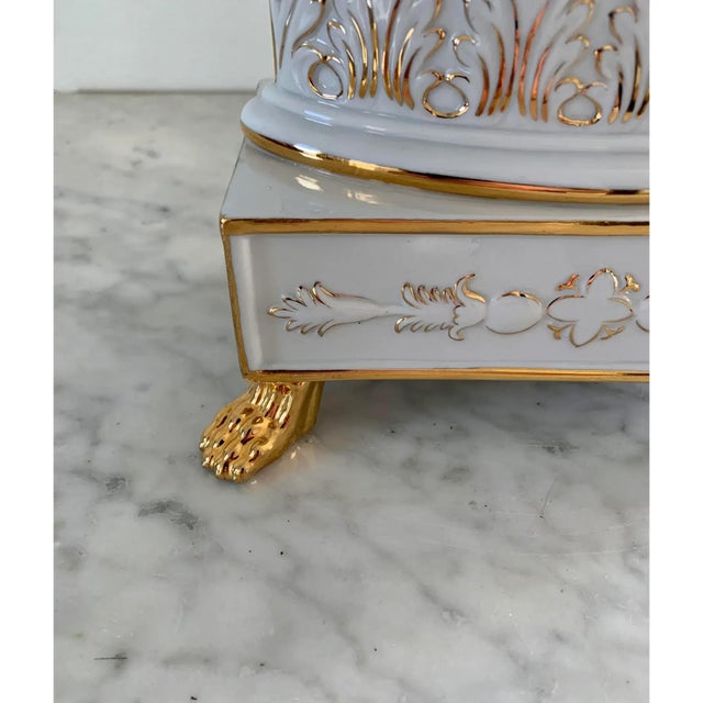 Late 20th Century Late 20th Century Pair of Reticulated Porcelain Baskets With Gilt Detail and Lion Paw Feet For Sale - Image 5 of 11