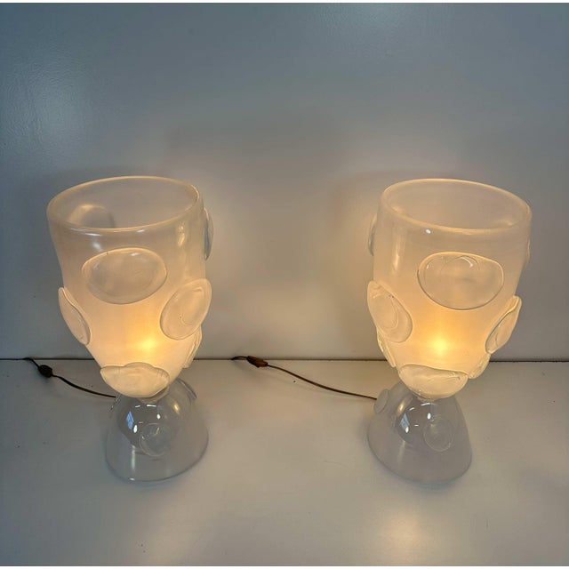 Italian Art Deco Murano Glass Vase Table Lamps, 2000s, Set of 2 For Sale - Image 9 of 11