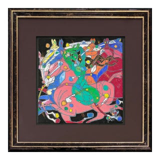 Jiang Tiefeng, Emerald Lady Ii, Original Mixed Media on Handmade Paper, 27.5x27.5 In. Framed, 1992 For Sale