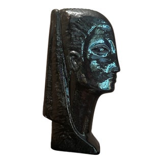 1980s Modernist Bust in Black Sculpture Large Minimalist Vintage For Sale