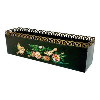 1970s Vintage Boho Chic Arts & Crafts Hand Painted Metal Tole Planter Box. For Sale