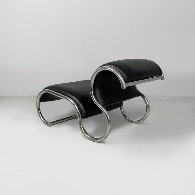 Italian Modern Black Faux Leather and Steel Lounge Chair, 1980s For Sale - Image 4 of 16