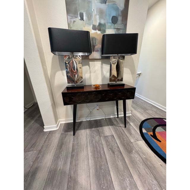 Contemporary Pair of Arteriors Home Navarro Sculptural Table Lamps With Black Metal Shades For Sale - Image 3 of 6