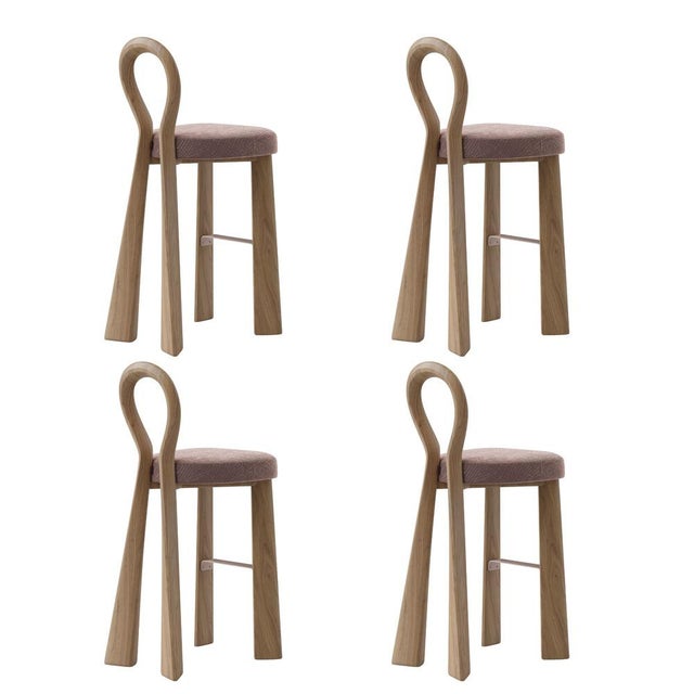 Purple Mary III Bar Chairs in Wood by Ottiu, Set of 4 For Sale - Image 8 of 8