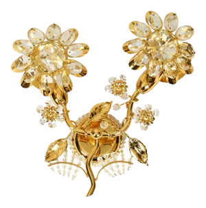 Large Vintage Brass and Crystal Glass Floral Sconce from Ernst Palme, 1970s
