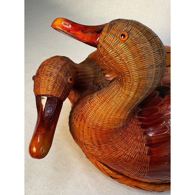 1950s Asian Folk Art Duck Wicker Lidded Basket For Sale - Image 5 of 11