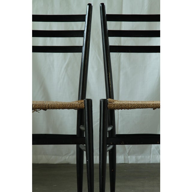 1950s Vintage Italian Papercord Black Dining Chairs with Woven Seat, 1950s, Set of 4 For Sale - Image 5 of 14