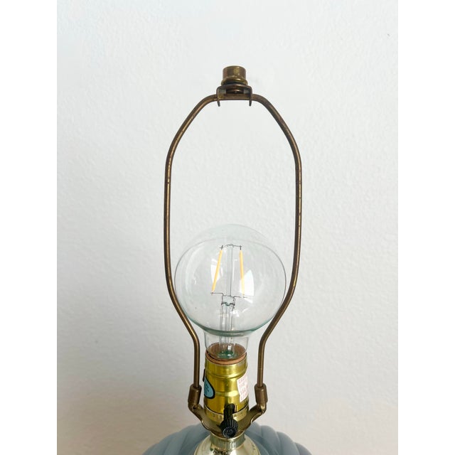 Vintage 80s Deco Revival Gray Cased Glass Table Lamp For Sale - Image 9 of 12