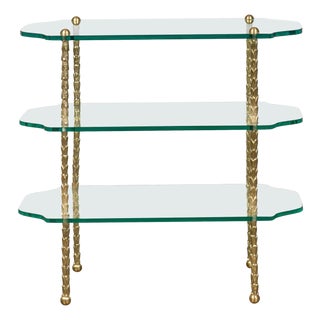 Mid 20th Century Brass Three-Tiered Table with Glass Shelves and Foliage Motifs For Sale