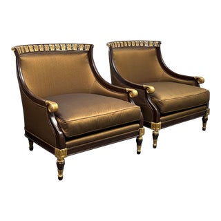 Marge Carsons Bronze Silk Jacquard Club Chairs, a Pair For Sale
